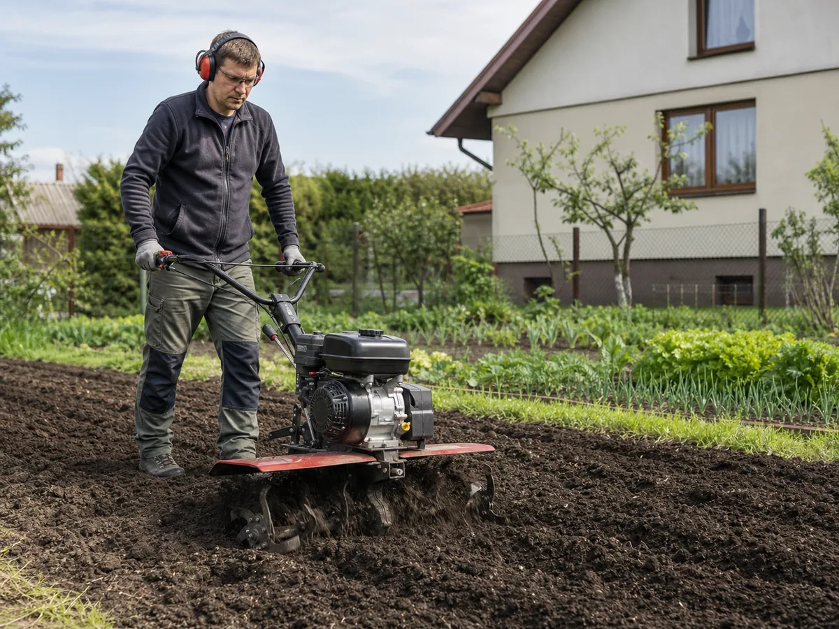 Glebogryzarka przygotowująca ziemię w ogrodzie