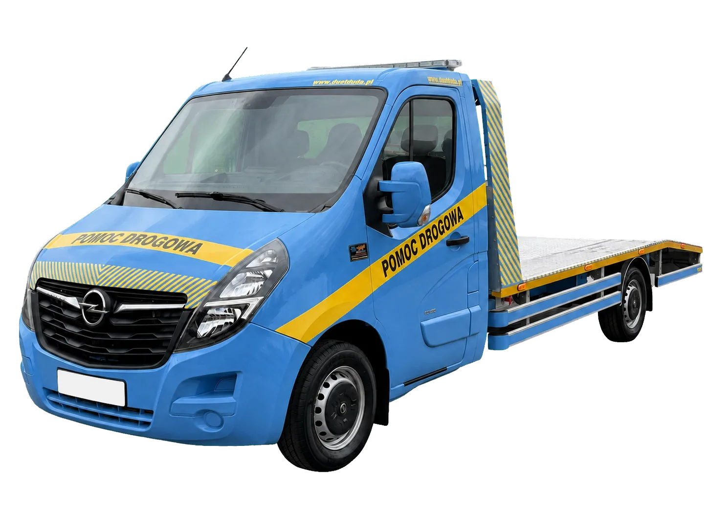 Niebieska autolaweta Opel na jeden pojazd