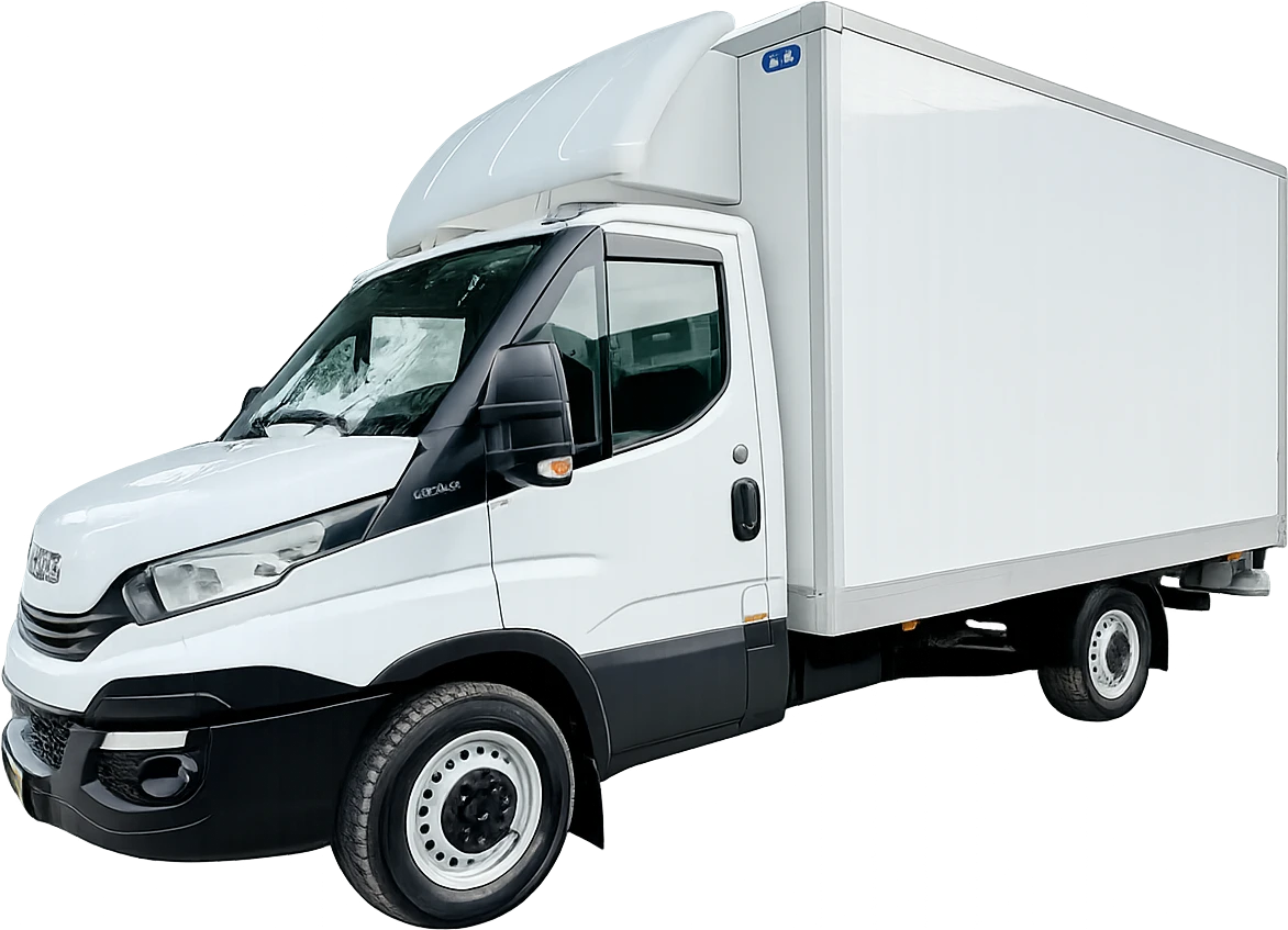 Białe Iveco Daily z zabudową skrzyniową